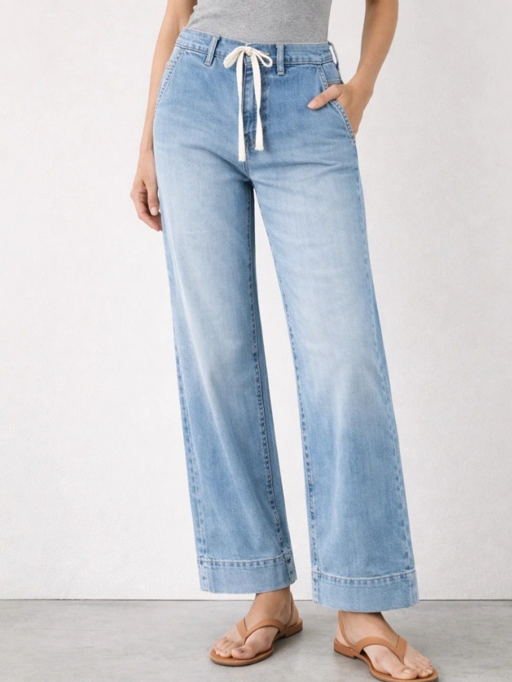 Fidelity Denim Knit Sunrise Wide Leg Jeans Light Wash 25
